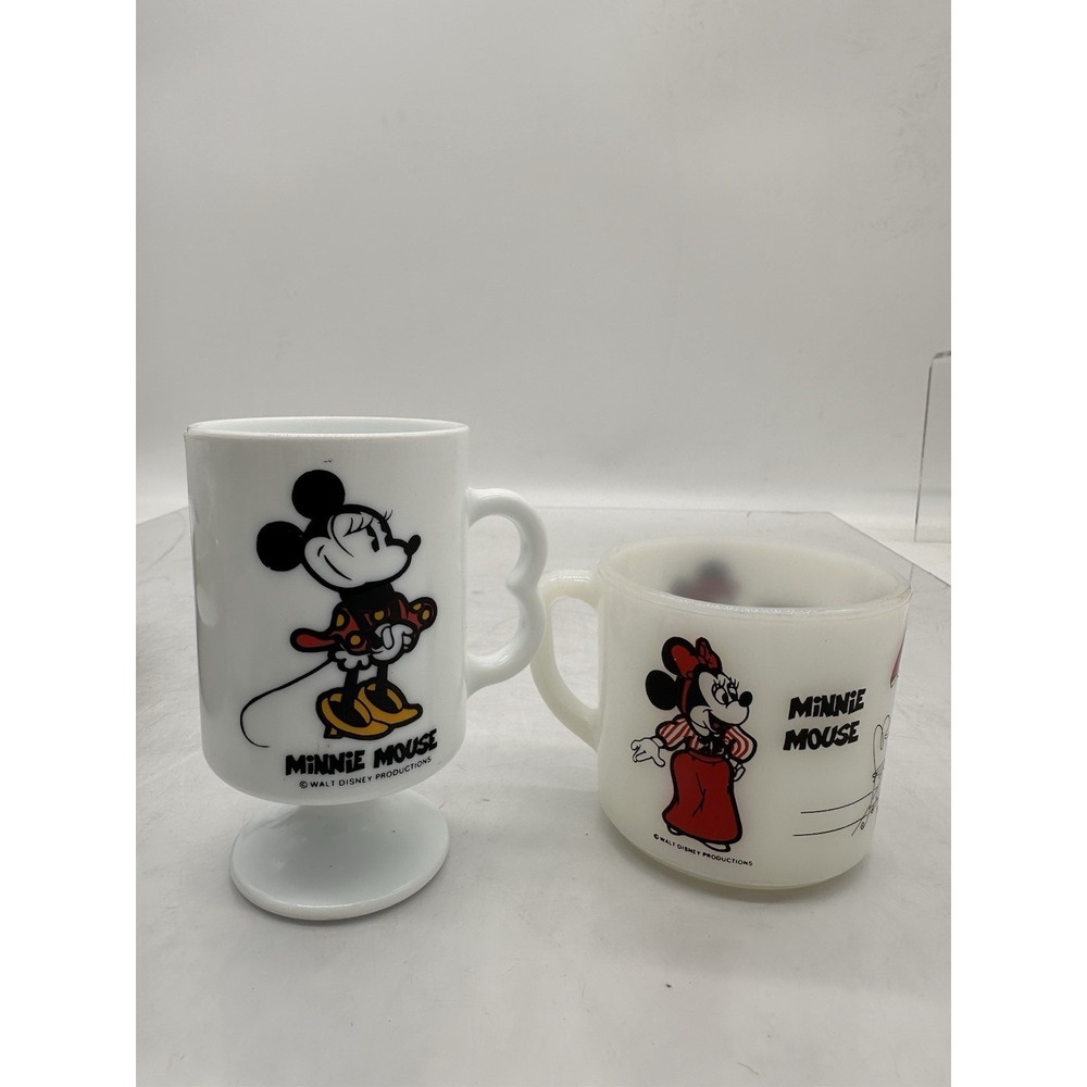 Vintage Anchor Hocking Milk Glass & Minnie Mouse Footed Glass